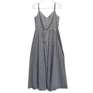 Maison Jules Maxi Dress Gingham Smocked Back Pockets Navy Blue Women
